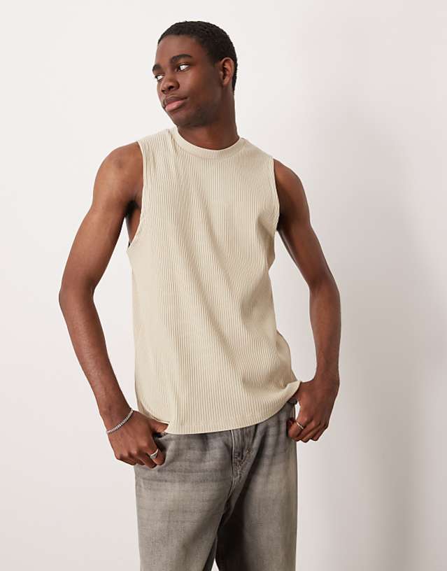 asos ASOS DESIGN super heavyweight rib crew neck tank in beige