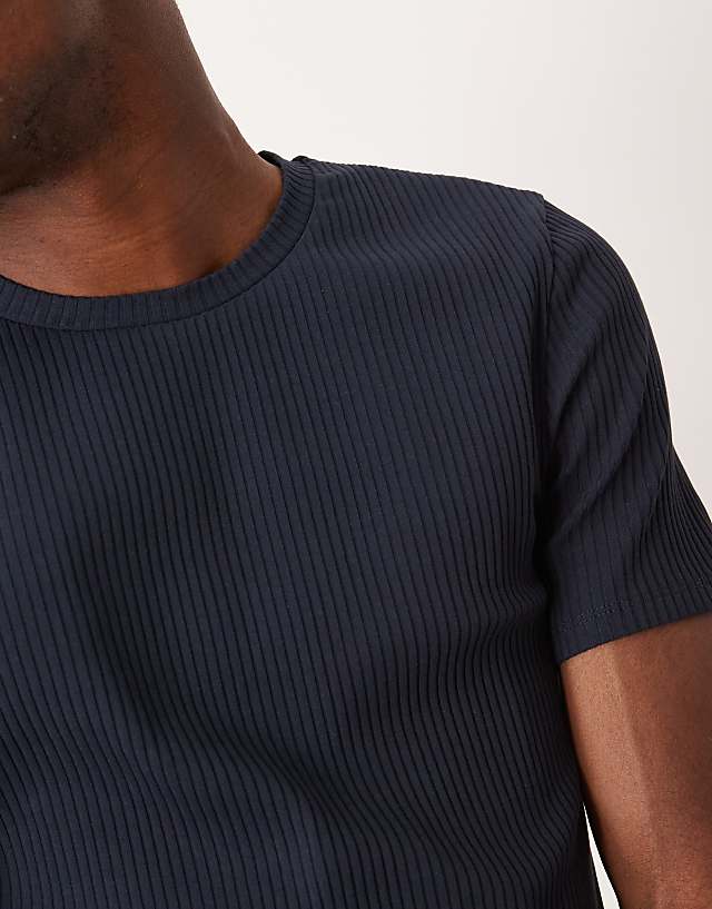 Asos ASOS DESIGN Super Heavyweight Rib Muscle Fit T-shirt In Navy
