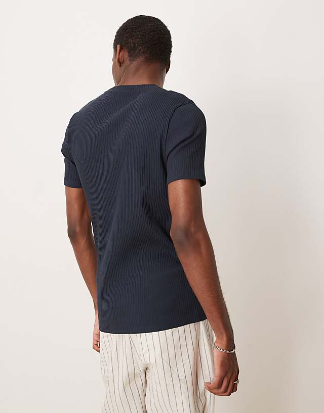 Asos ASOS DESIGN Super Heavyweight Rib Muscle Fit T-shirt In Navy
