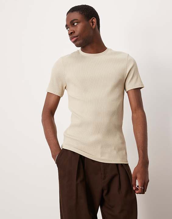 asos ASOS DESIGN Super Heavyweight rib muscle fit t-shirt in beige