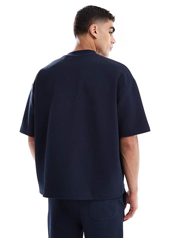 Asos ASOS DESIGN Super Heavyweight Super Heavyweight Boxy Oversized T-shirt With Text Embroidery In Navy Texture
