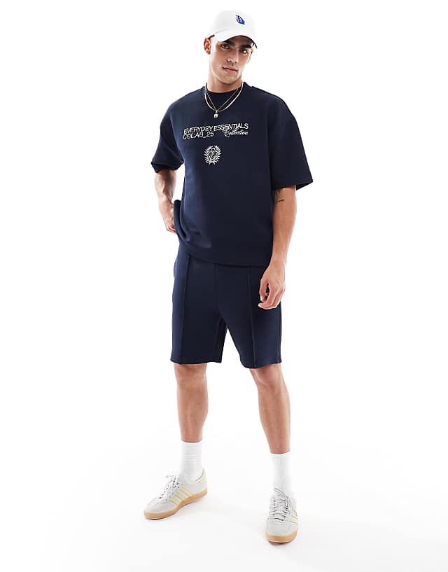 Asos ASOS DESIGN Super Heavyweight Super Heavyweight Boxy Oversized T-shirt With Text Embroidery In Navy Texture