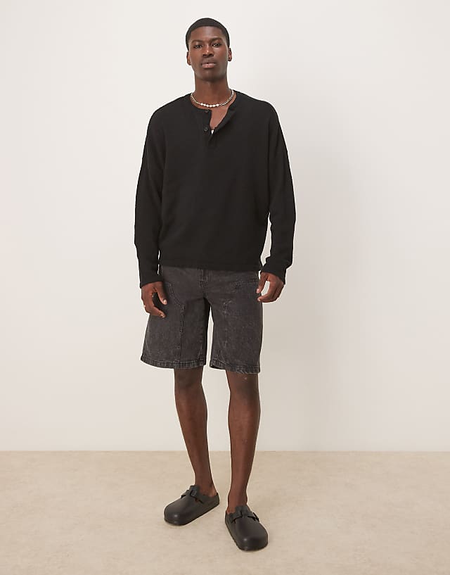 Asos ASOS DESIGN Super Oversized Boxy Lightweight Jumper In Knitted Black Boucle - BLACK