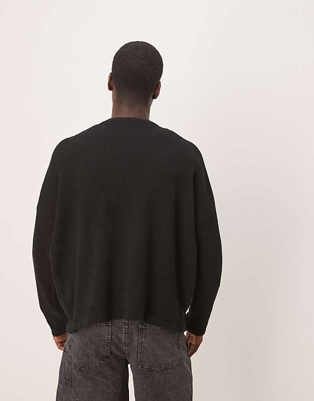 Asos ASOS DESIGN Super Oversized Boxy Lightweight Jumper In Knitted Black Boucle - BLACK