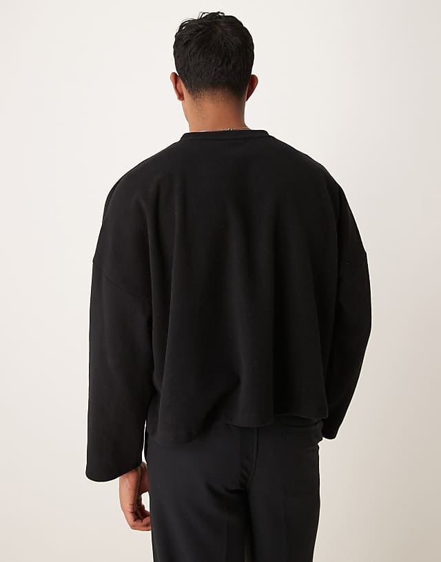 Asos ASOS DESIGN Super Oversized Cropped Heavyweight Rib Henley Jumper In Black