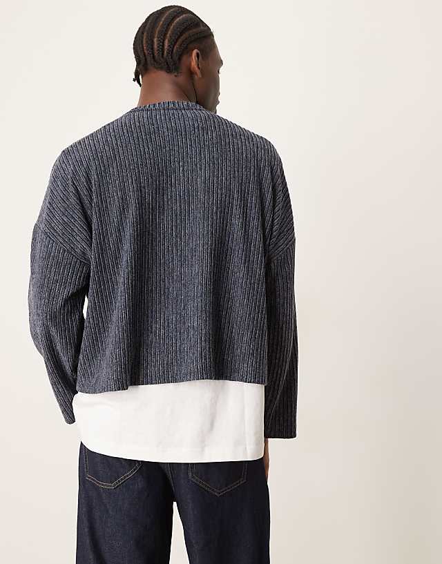 Asos ASOS DESIGN Super Oversized Cropped Long Sleeve T-shirt With Henley Neck In Ribbed Grey Marl