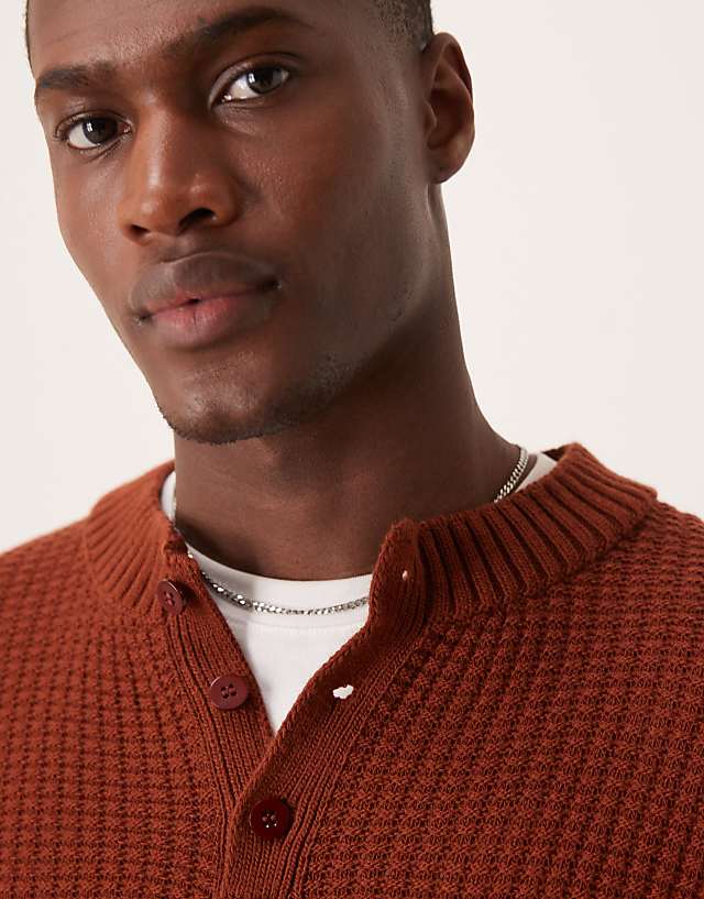Asos ASOS DESIGN Super Oversized Jumper With Henley Neck In Rust