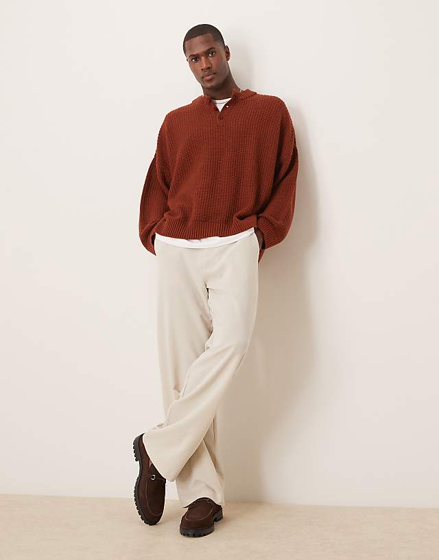 Asos ASOS DESIGN Super Oversized Jumper With Henley Neck In Rust