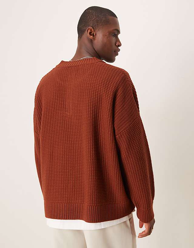 Asos ASOS DESIGN Super Oversized Jumper With Henley Neck In Rust