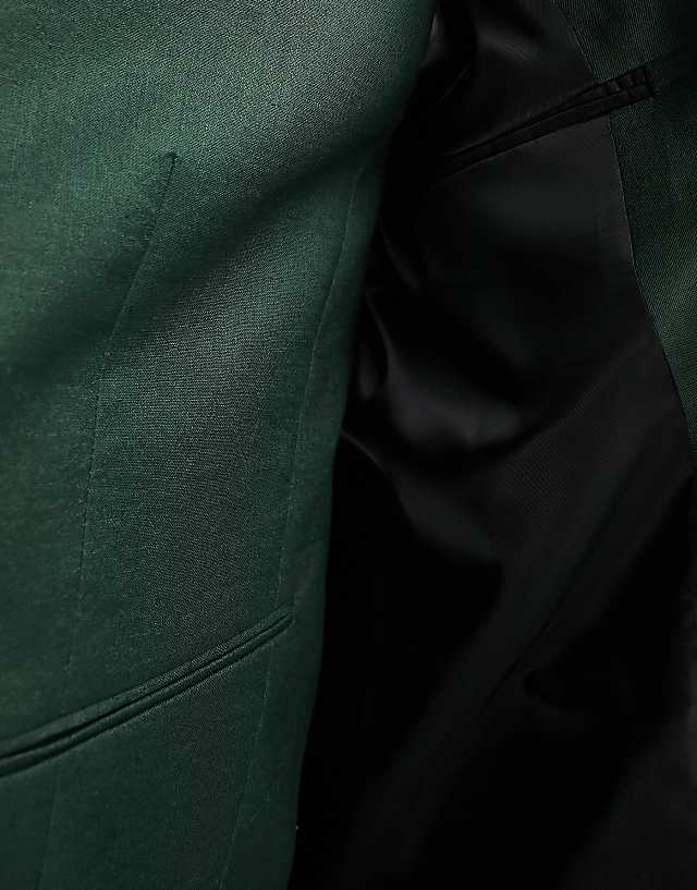 Asos ASOS DESIGN Super Skinny Linen Mix Suit Jacket In Forest Green