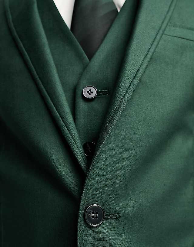 Asos ASOS DESIGN Super Skinny Linen Mix Suit Jacket In Forest Green