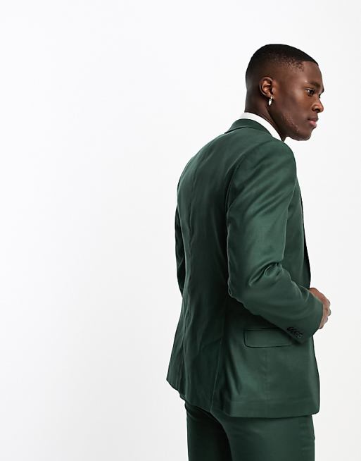 Asos ASOS DESIGN Super Skinny Linen Mix Suit Jacket In Forest Green