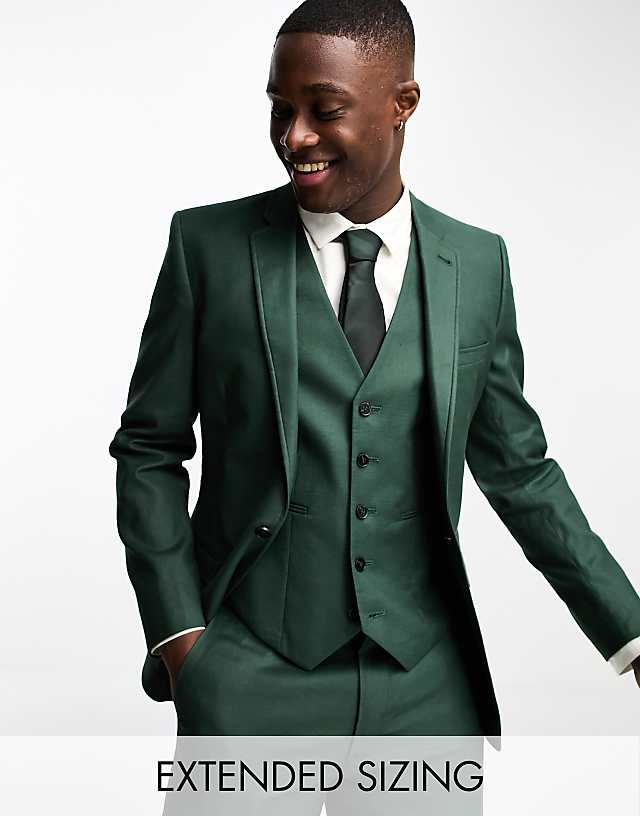 asos ASOS DESIGN super skinny linen mix suit jacket in forest green