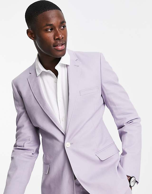 Asos ASOS DESIGN Super Skinny Suit Jacket In Pastel Lilac Linen Mix
