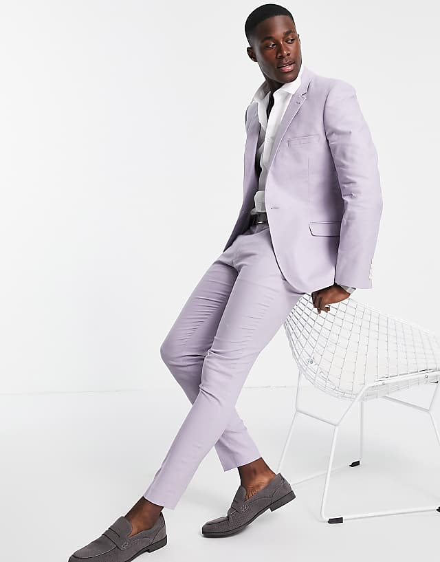 Asos ASOS DESIGN Super Skinny Suit Jacket In Pastel Lilac Linen Mix