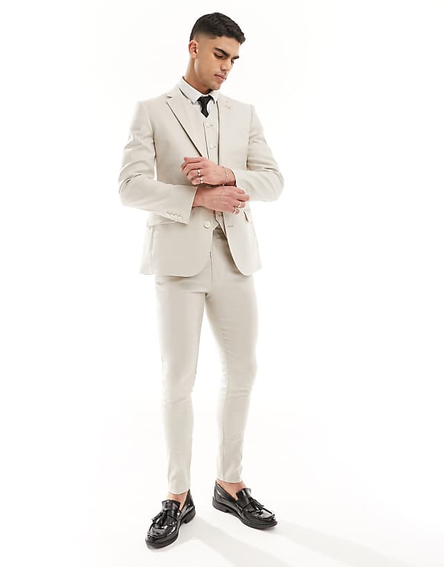 Asos ASOS DESIGN Super Skinny With Linen Suit Jacket In Stone
