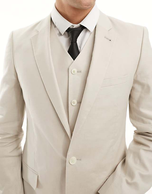 Asos ASOS DESIGN Super Skinny With Linen Suit Jacket In Stone