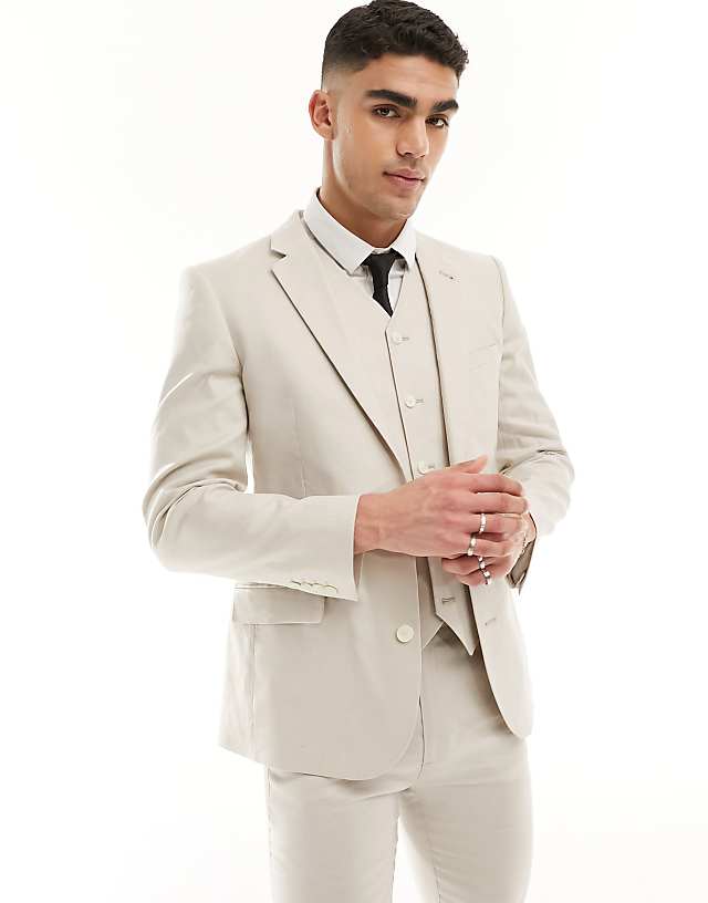 asos ASOS DESIGN super skinny with linen suit jacket in stone
