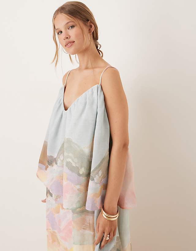 Asos ASOS DESIGN Sweetheart Double Layer Volume Maxi Dress With Pephem In Landscape Floral Print