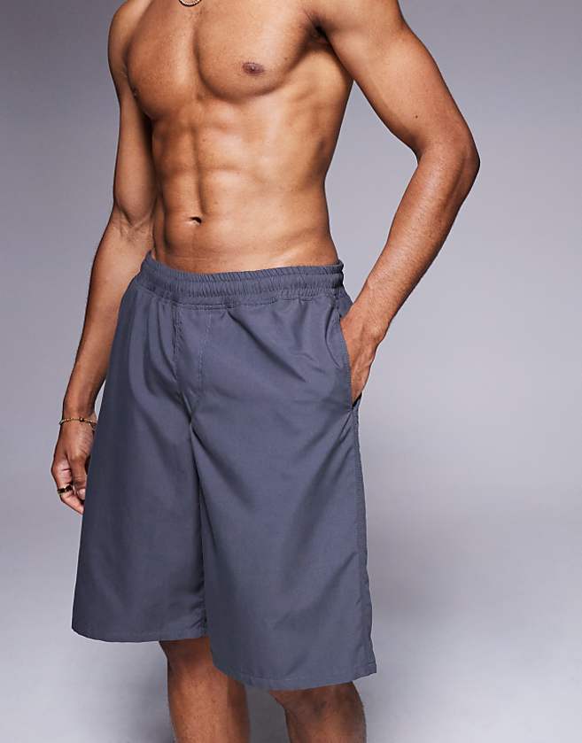Asos ASOS DESIGN Swim Shorts In Long Length In Charcoal