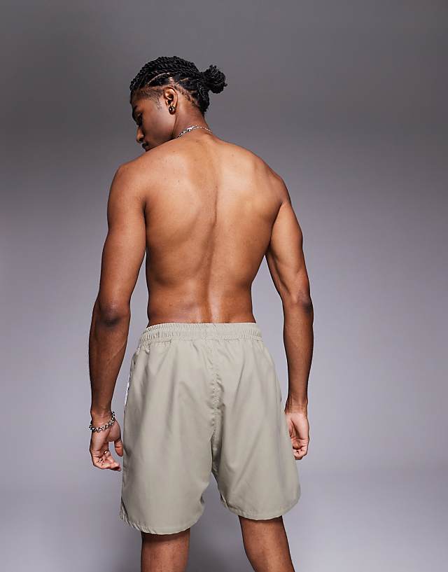 Asos ASOS DESIGN Swim Shorts In Mid Length In Khaki