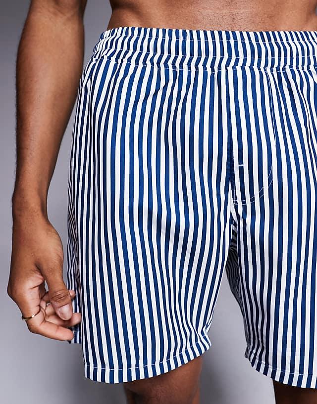 Asos ASOS DESIGN Swim Shorts In Mid Length In Navy Stripe