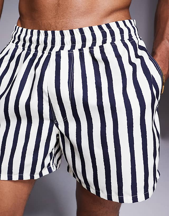 Asos ASOS DESIGN Swim Shorts In Mid Length In Navy Stripe