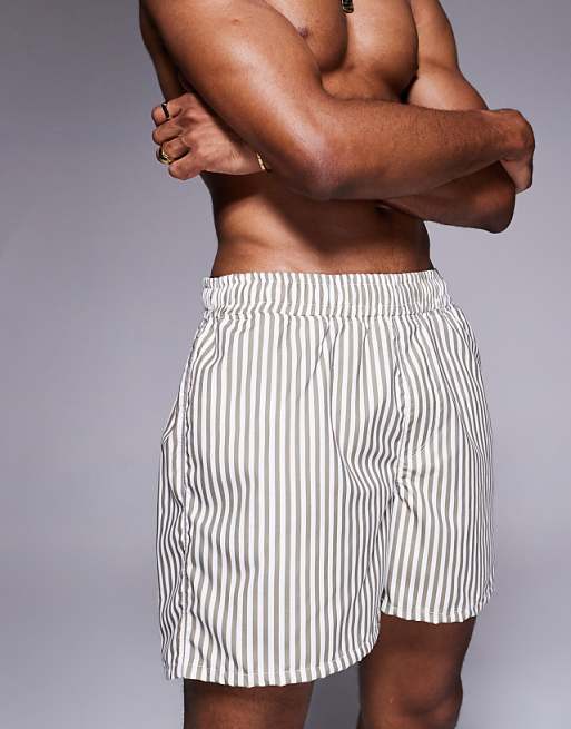 Asos ASOS DESIGN Swim Shorts In Short Length In Beige Stripe