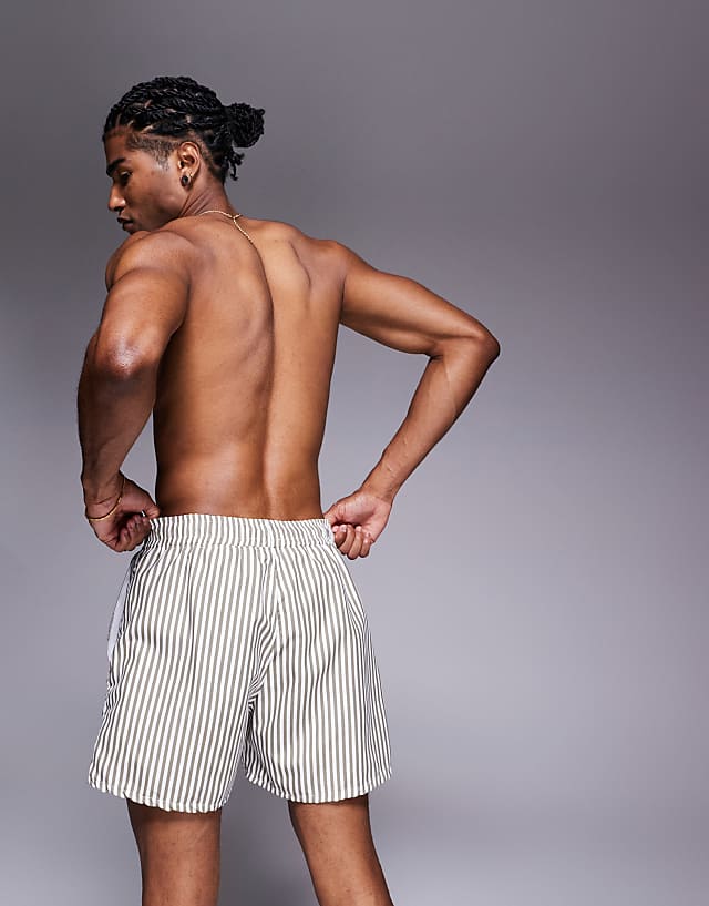 Asos ASOS DESIGN Swim Shorts In Short Length In Beige Stripe