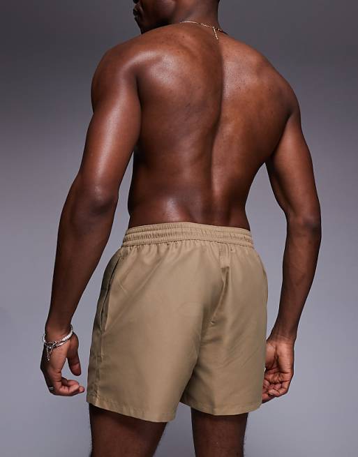 Asos ASOS DESIGN Swim Shorts In Short Length In Dark Stone