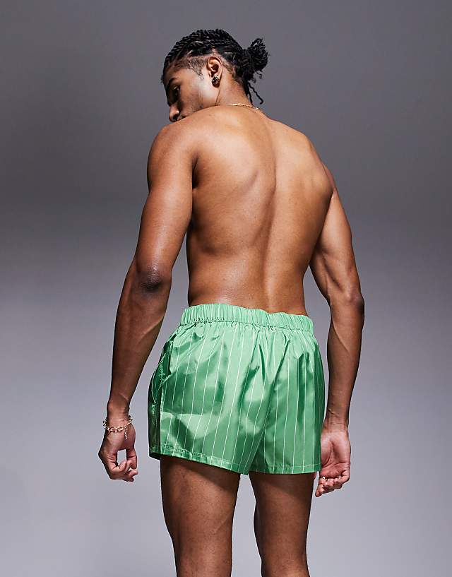 Asos ASOS DESIGN Swim Shorts In Short Length In Green Stripe