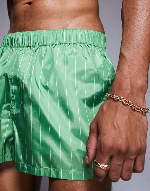 Asos ASOS DESIGN Swim Shorts In Short Length In Green Stripe