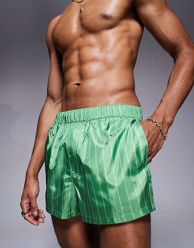 Asos ASOS DESIGN Swim Shorts In Short Length In Green Stripe