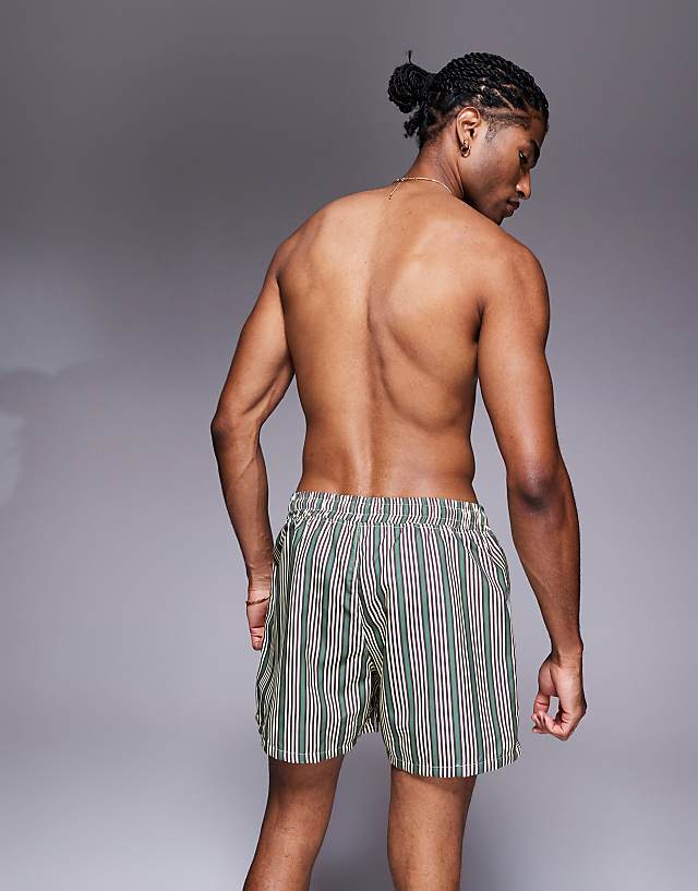 Asos ASOS DESIGN Swim Shorts In Short Length In Green Stripe