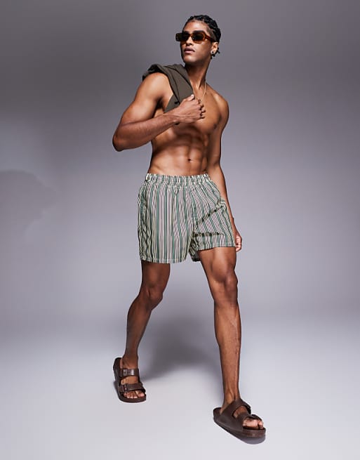 Asos ASOS DESIGN Swim Shorts In Short Length In Green Stripe