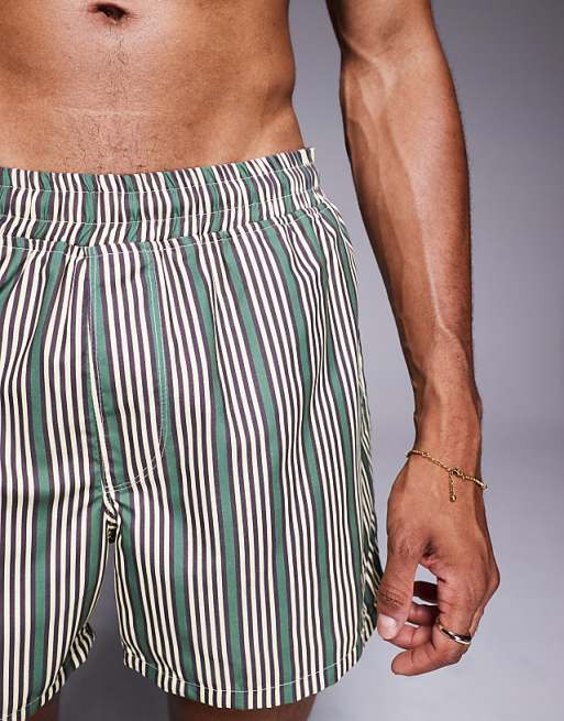 Asos ASOS DESIGN Swim Shorts In Short Length In Green Stripe