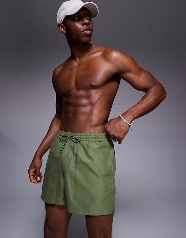 asos ASOS DESIGN swim shorts in short length in khaki