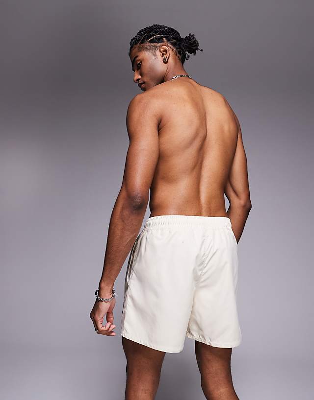 Asos ASOS DESIGN Swim Shorts In Short Length With Embroidery In Neutral