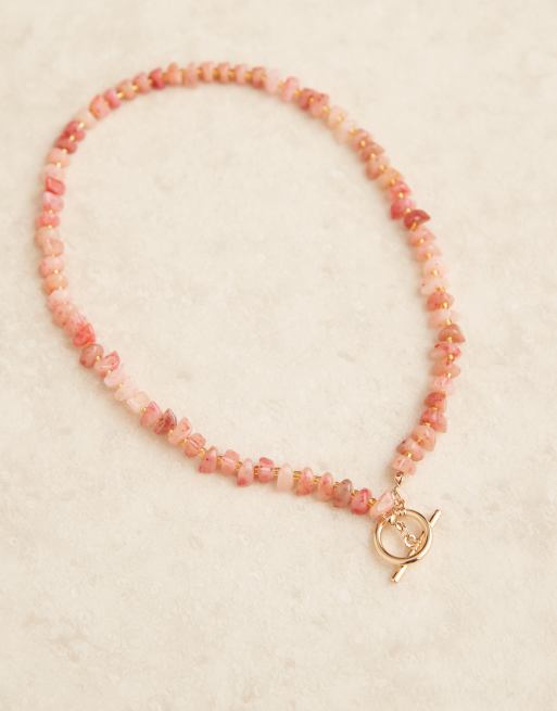 Asos ASOS DESIGN T-Bar Necklace With Faux Semi Precious Chipping Detail In Gold Tone