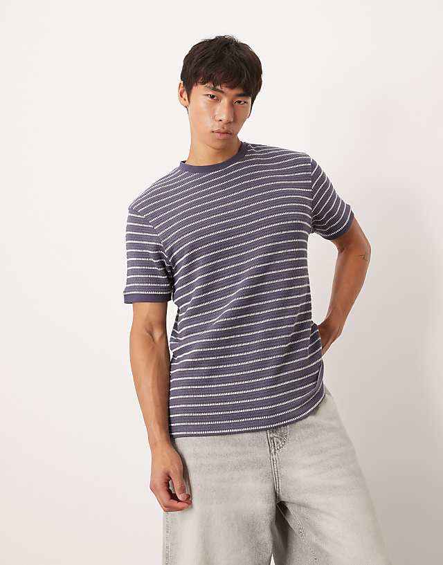asos ASOS DESIGN t-shirt in textured navy and white stripe