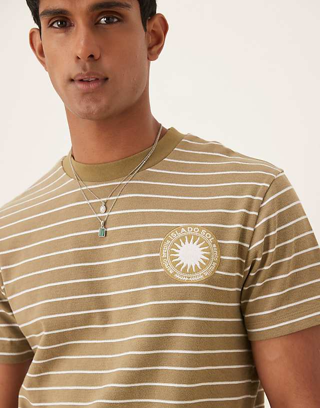 Asos ASOS DESIGN T-shirt With Sun Chest Graphic In Khaki Stripe