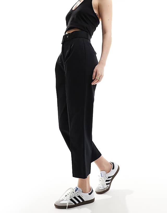 Asos ASOS DESIGN Tailored Belted Trouser With Linen In Light Black