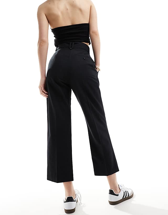 Asos ASOS DESIGN Tailored Belted Trouser With Linen In Light Black