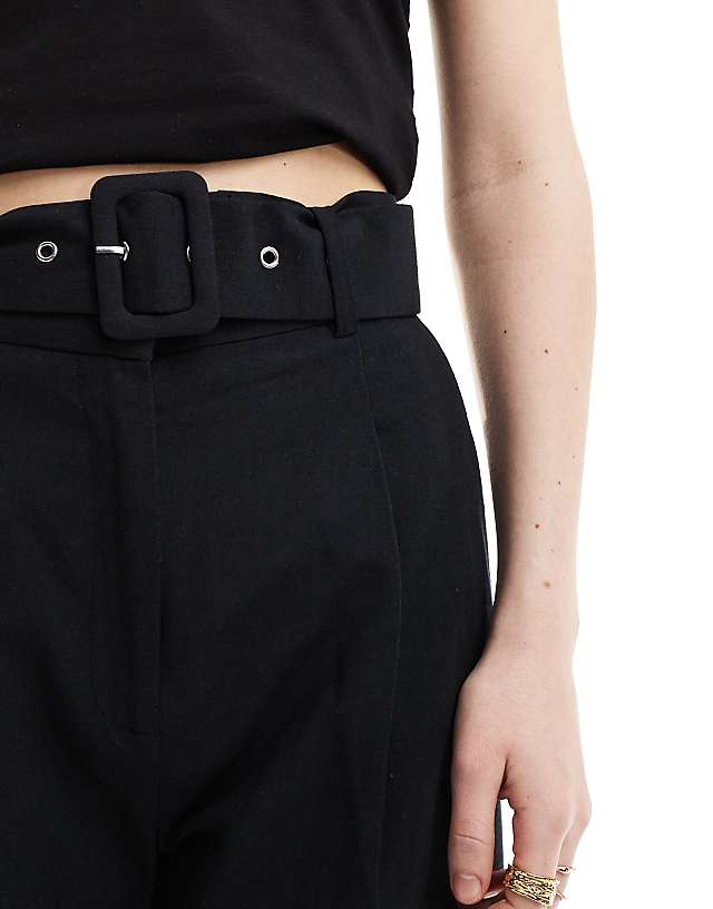 Asos ASOS DESIGN Tailored Belted Trouser With Linen In Light Black