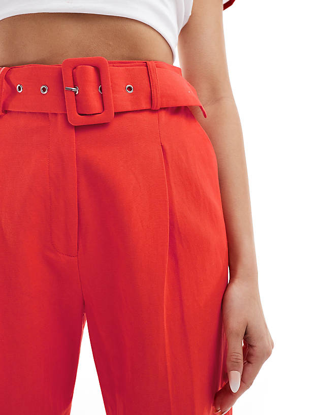 Asos ASOS DESIGN Tailored Belted Trouser With Linen In Red