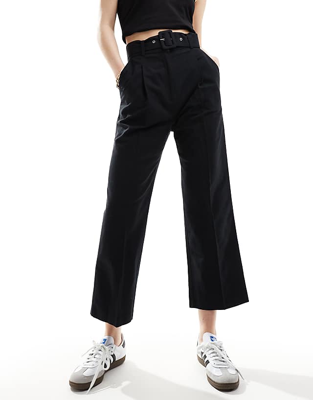 asos ASOS DESIGN tailored belted trouser with linen in light black