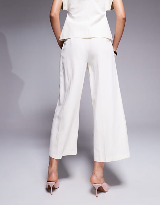 Asos ASOS DESIGN Tailored Linen Culotte Trousers Co-ord In Ivory