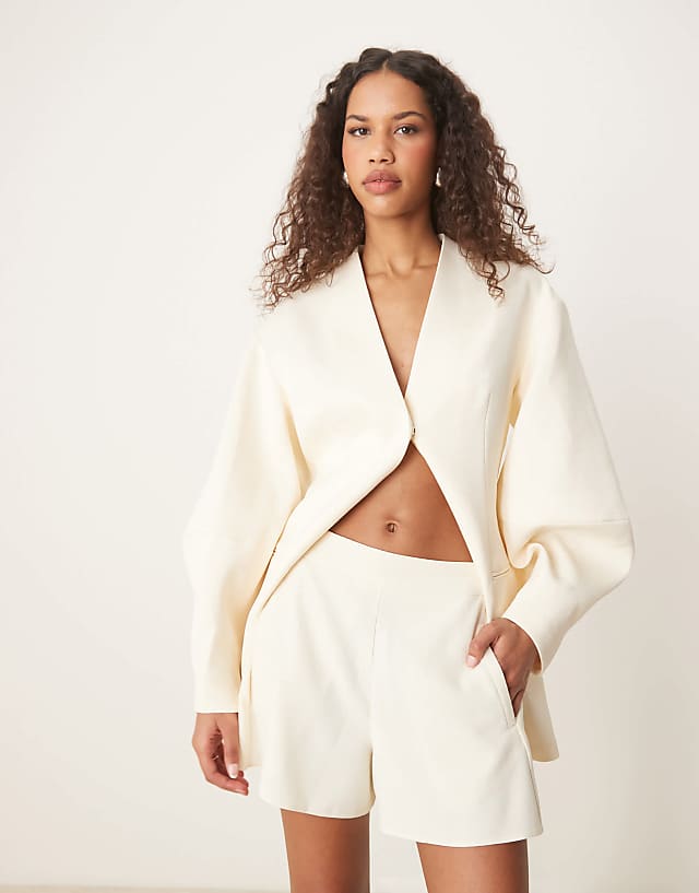 asos ASOS DESIGN tailored linen look boxer shorts in buttermilk