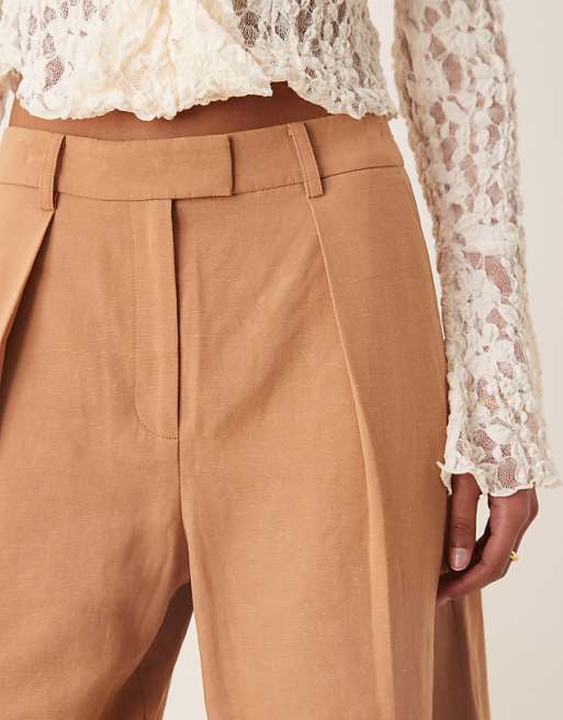 Asos ASOS DESIGN Tailored Linen Look Longline City Shorts In Mocha