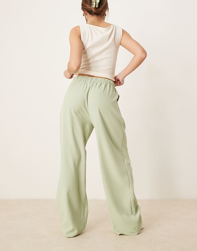 Asos ASOS DESIGN Tailored Linen Look Pull On Trousers In Green